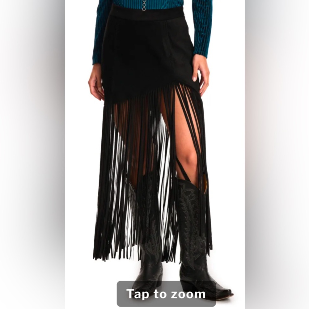 Black fringe skirt, suede